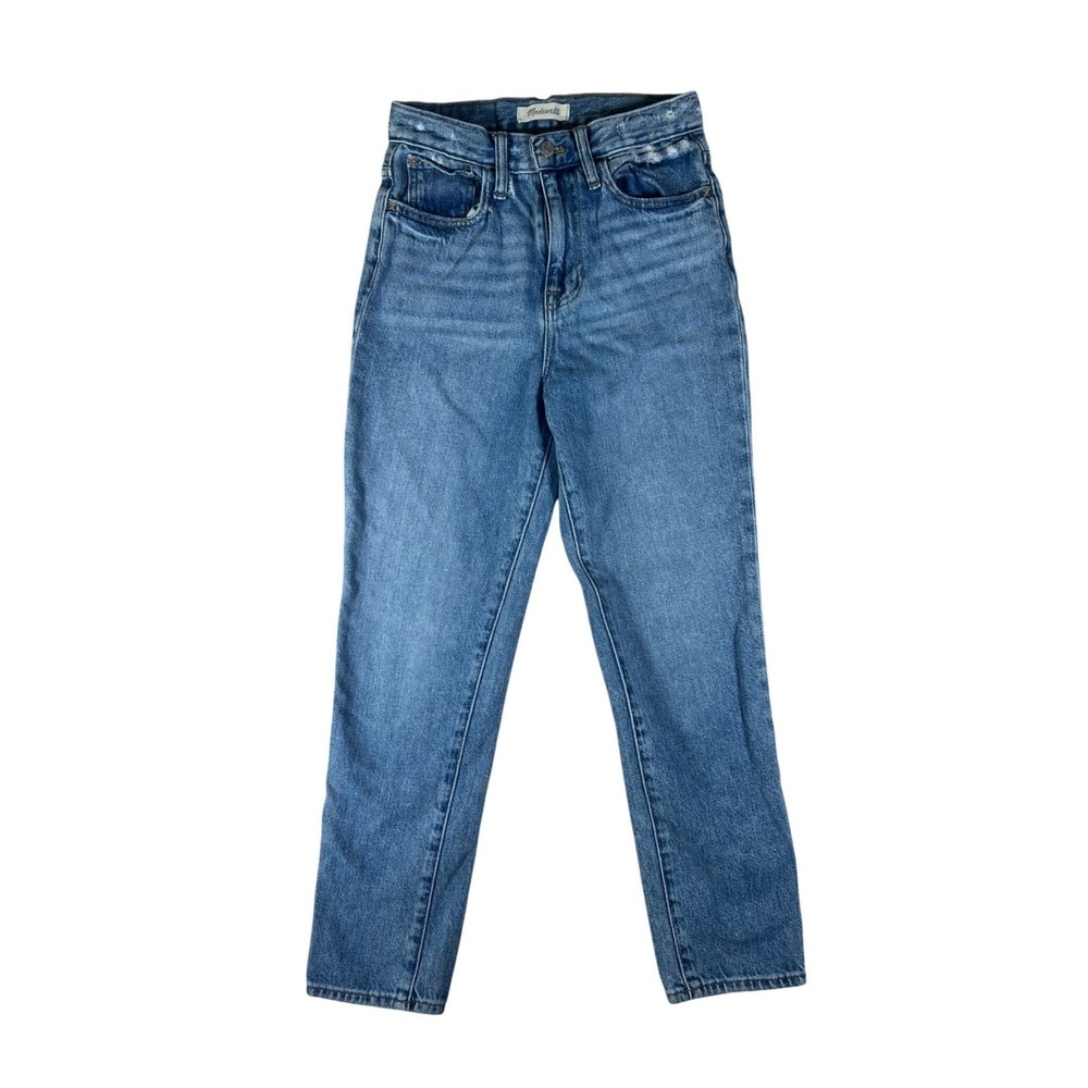 Madewell The Momβ Jeam High Rise Tapered Jeans Medium Wash Distressed Size 23